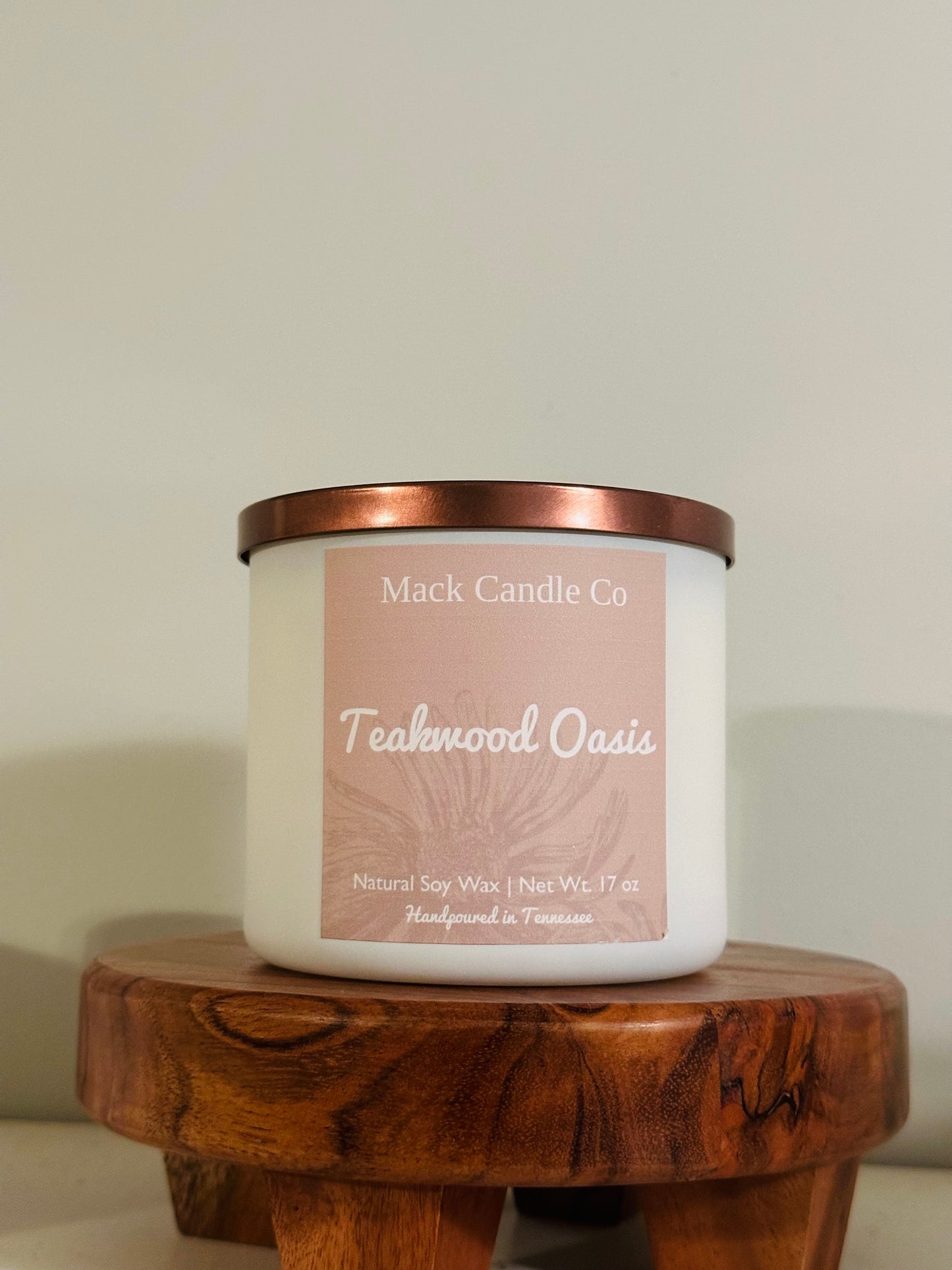 Teakwood oasis triple wick luxury candle is perfect for both men and women, this candle will fill up a living room beautifully. Made non toxic in small batches.