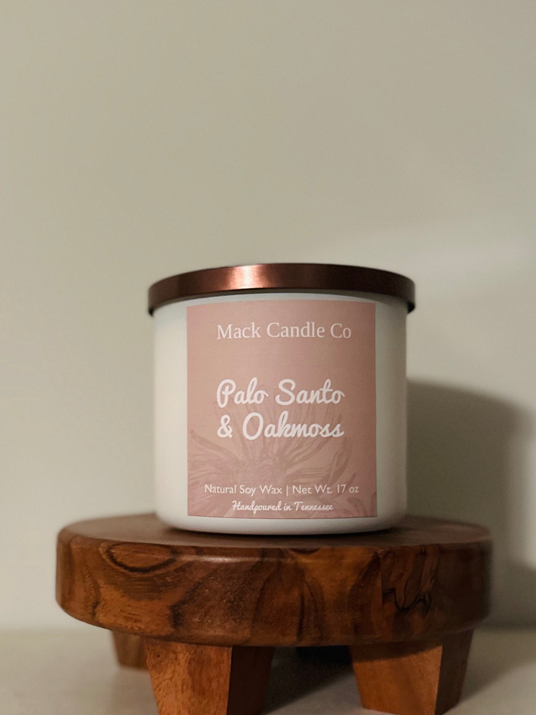 Our triple wick Palo santo & Oakmoss candle is sure to be loved! This candle will fill a living room with this beautiful scent made non toxic and handpoured in small batches. 