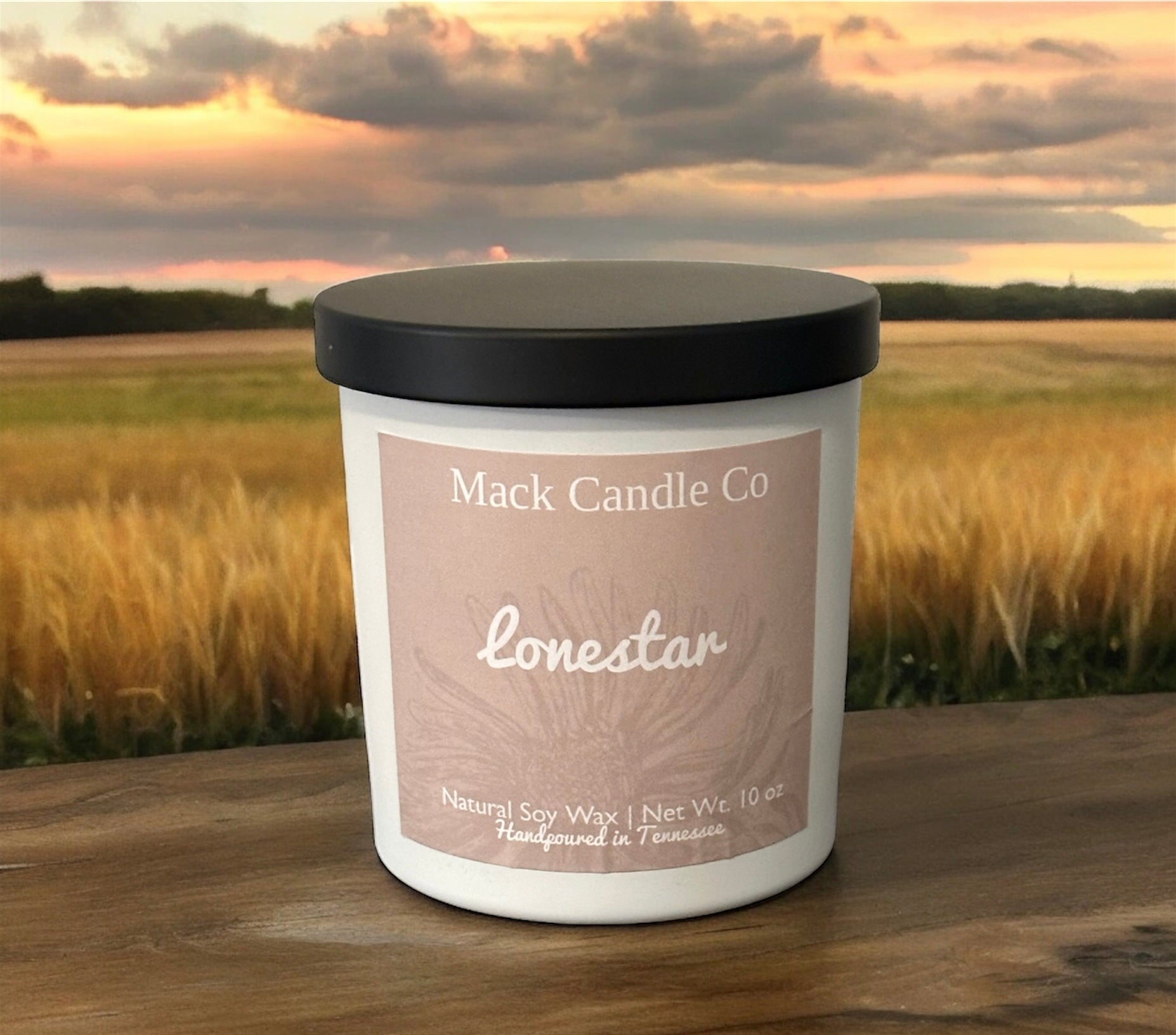 White Lonestar medium soy candle. Clean burning non toxic handpoured soy candle made in small batches. 