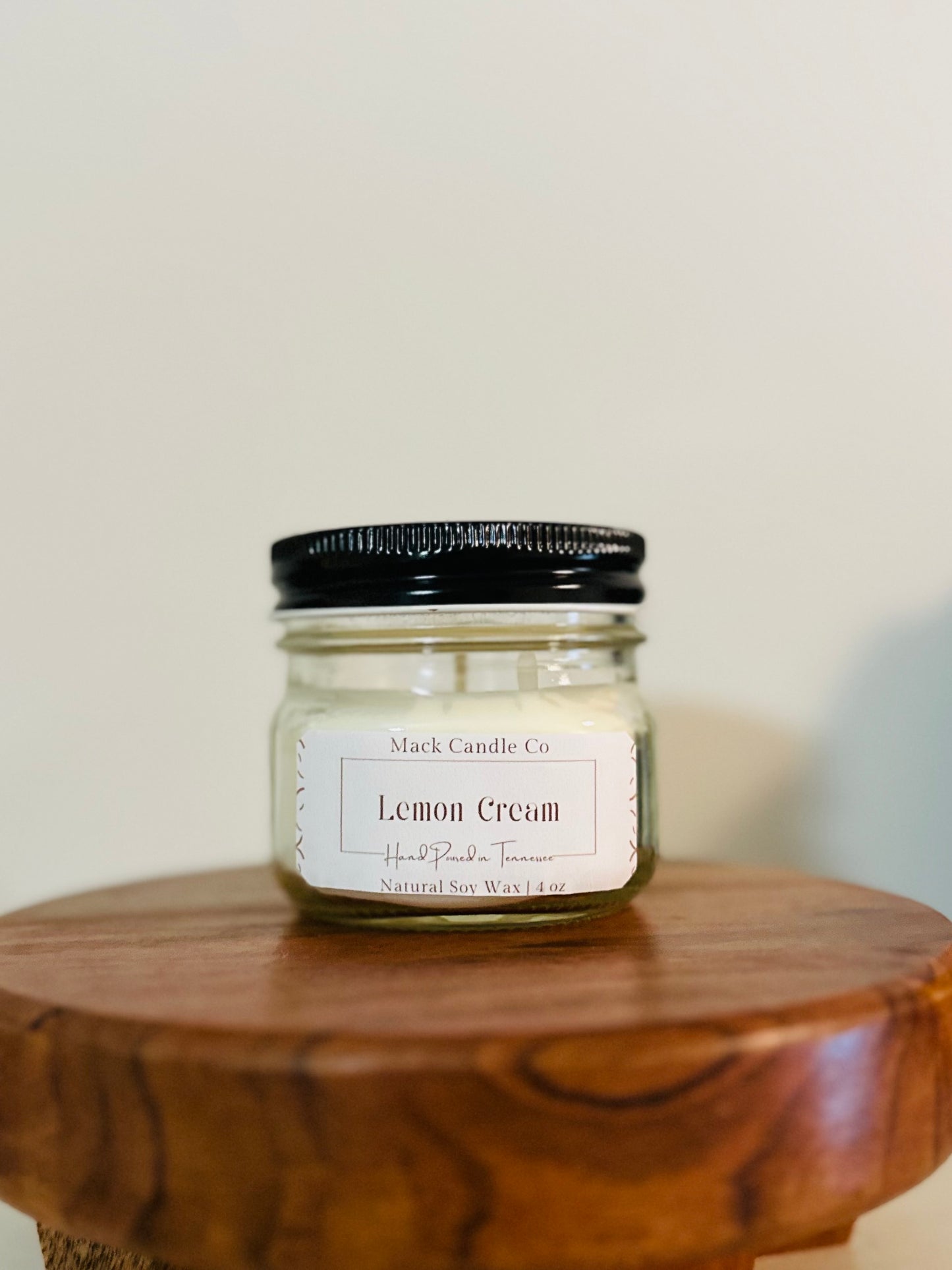 Try our lemon cream small mason jar candle. This beautiful scent will fill a small room or kitchen and is made non toxic in small batches. 