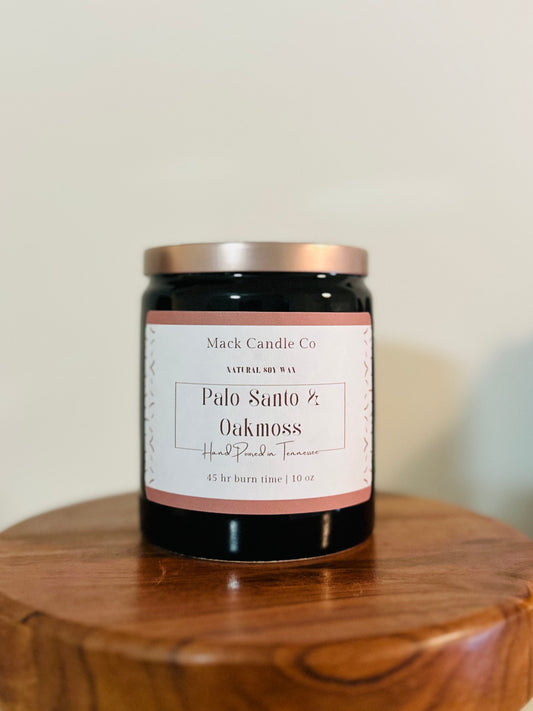 Our Palo santo & Oakmoss candle available in our classic black medium jars. This candle will fill a bedroom and is made non toxic handpoured in small batches. 